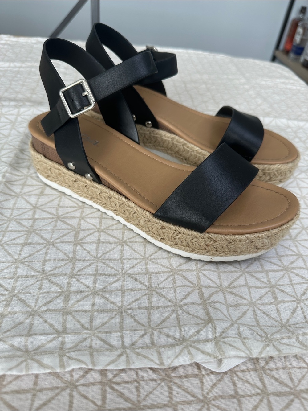 Soda Black Platform Espadrille Sandals with Tan Insole